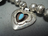 Exceptional Vintage Native American Navajo Turquoise Sterling Silver Hearts Necklace-Nativo Arts
