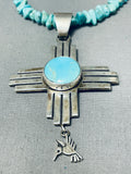 Remarkable Native American Navajo Kingman Turquoise Sterling Silver Necklace Zia-Nativo Arts