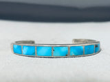 Brilliant Vintage Native American Zuni Inlay Blue Diamond Turquoise Sterling Silver Bracelet-Nativo Arts