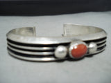 Dynamic Native American Navajo Coral Sterling Silver Bracelet Signed-Nativo Arts