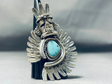 Nelson Morton Unique Native American Navajo Turquoise Sterling Silver Kachina Ring-Nativo Arts