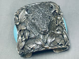 Native American 251 Grams Solid Sterling Silver Turquoise Buffalo Bracelet Cuff-Nativo Arts