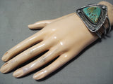 Huge Vintage Native American Navajo Triangular Royston Turquoise Sterling Silver Bracelet-Nativo Arts