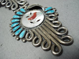 Signed Vintage Native American Navajo Museum Turquoise Sterling Silver Squash Blossom Necklace-Nativo Arts