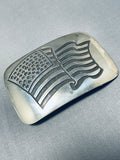 Very Unique American Flag Handmade Vintage Native American Navajo Sterling Silver Buckle-Nativo Arts