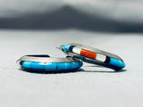 Fabulous Vintage Native American Navajo Turquoise Sterling Silver Hoop Earrings-Nativo Arts