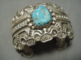 Deepest Stamp Vintage Native American Navajo Heavy Sterling Silver Turquoise Bracelet Old-Nativo Arts