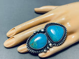 Show-stopping Native American Navajo Kingman Turquoise Sterling Silver Ring Signed-Nativo Arts