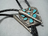 Spectacular Vintage Native American Navajo Old Kingman Turquoise Sterling Silver Bolo Old-Nativo Arts
