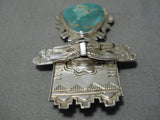 Amazing Vintage Native American Navajo Kachina Royston Turquoise Sterling Silver Pin Pendant-Nativo Arts