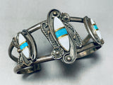 Flower And Leaf Vintage Native American Navajo Turquoise Inlay Sterling Silver Bracelet-Nativo Arts