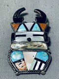 Unique Vintage Native American Zuni Turquoise Sterling Silver Pin/ Pendant-Nativo Arts