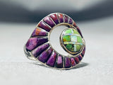 Native American Most Unique Vintage Zuni Green Turquoise Sterling Silver Suglite Ring-Nativo Arts