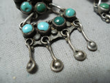Early 1900's Vintage Native American Navajo Cerrillos Turquoise Sterling Silver Earrings-Nativo Arts
