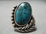 Marvelous Vintage Native American Navajo Blue Diamond Turquoise Sterling Silver Ring Old-Nativo Arts