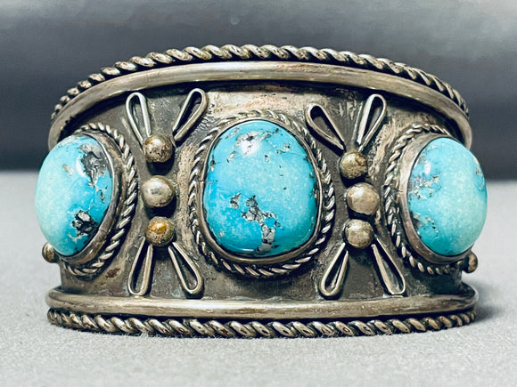 One Of The Best Vintage Native American Hopi Pilot Mountain Turquoise Sterling Silver Bracelet-Nativo Arts
