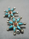 Remarkable Vintage Native American Navajo Coral Turquoise Sterling Silver Earrings-Nativo Arts