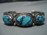 Important Vintage Native American Navajo Lone Mountain Turquoise Sterling Silver Bracelet Old-Nativo Arts