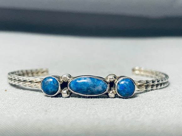 Signed Vintage Native American Navajo Lapis Sterling Silver Bracelet-Nativo Arts