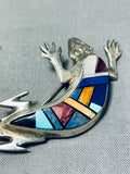 Native American Important Gecko Turquoise Inlay Sterling Silver Frank Yazzie Pin-Nativo Arts