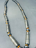 Important Long Native American Navajo Sterling Silver Tubule Shell Necklace-Nativo Arts