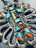 Native American Symbolic Yei Vintage Navajo Turquoise Sterling Silver Bolo Tie Old-Nativo Arts