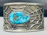 Heavy 74 Gram Spiderweb Turquoise Vintage Native American Navajo Sterling Silver Bracelet-Nativo Arts