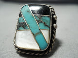Famous Mine Towering Vintage Native American Navajo Blue Thunder Turquoise Sterling Silver Ring-Nativo Arts