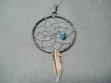 Eye-catching Vintage Native American Navajo Turquoise Sterling Silver Dream Catcher Necklace Old-Nativo Arts