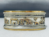 Unique Signed Native American Navajo Sterling Silver 12k Gold Storyteller Scene Bracelet-Nativo Arts
