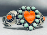 Native American Important Dave Reeves (d) Best Heart Turquoise Sterling Silver Bracelet-Nativo Arts