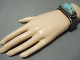 Very Heavy Coil Vintage Native American Navajo #8 Turquoise Sterling Silver Bracelet-Nativo Arts
