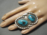 Colossal Vintage Native American Navajo Bisbee Turquoise Sterling Silver Ring Old-Nativo Arts