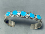 Superior Native American Zuni Authentic Turquosie Snake Sterling Silver Bracelet-Nativo Arts