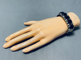 Excellent Signed Vintage Native American Navajo Black Onyx Sterling Silver Bracelet-Nativo Arts