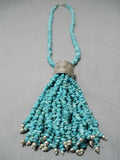 Museum Vintage Native American Navajo Huge Drum Sterling Silver Bead Turquoise Necklace-Nativo Arts