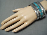 Heavy Huge Vintage Native American Zuni Turquoise Sterling Silver Bracelet Old-Nativo Arts