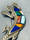 Important Vintage Native American Navajo Turquoise Inlay Sterling Silver Lizared Pin-Nativo Arts