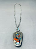 One Of Most Intricate Vintage Native American Navajo Turquoise Inlay Sterling Silver Necklace-Nativo Arts