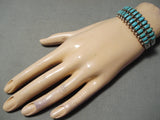 Rare Vintage Zuni Native American Navajo Squared Turquoise Sterling Silver Bracelet Old-Nativo Arts
