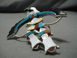 Huge Vintage Native American Zuni Eagle Dancer Sterling Silver Turquoise Ring-Nativo Arts