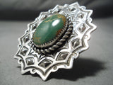 Colossal Native American Green Turquoise Sterling Silver Repoussed Ring-Nativo Arts