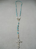 Rare Native American Navajo Blue Turquoise Sterling Silver Catholic Rosary Necklace-Nativo Arts