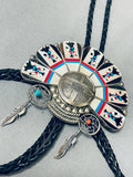 Important Personal Gift Vintage Native American Navajo Turquoise Sterling Silver Bolo Tie-Nativo Arts