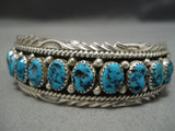 Detailed!! Vintage Native American Navajo Spider Turquoise Sterling Silver Waving Bracelet-Nativo Arts