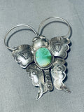 Native American Highly Detailed Vintage Southwestern Gren Turquoise Sterling Silver Pin-Nativo Arts