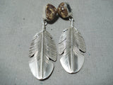 Tremendous Native American Navajo Wild Horse Sterling Silver Feather Pendant Earrings-Nativo Arts