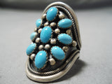 Huge Vintage Navajo Turquoise Sun Sterling Silver Native American Ring-Nativo Arts