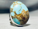 Colossal San Felipe Signed Huge 8 Turquoise Sterling Silver Ring-Nativo Arts