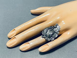 Ornamental Native American Navajo Sterling Silver Leaves Stems Floral Huge Ring-Nativo Arts